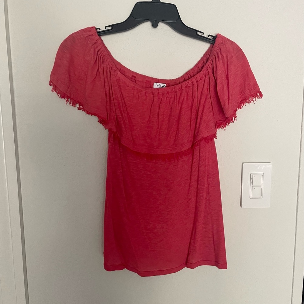 Splendid Pink Off The Shoulder Fringe Top, Medium